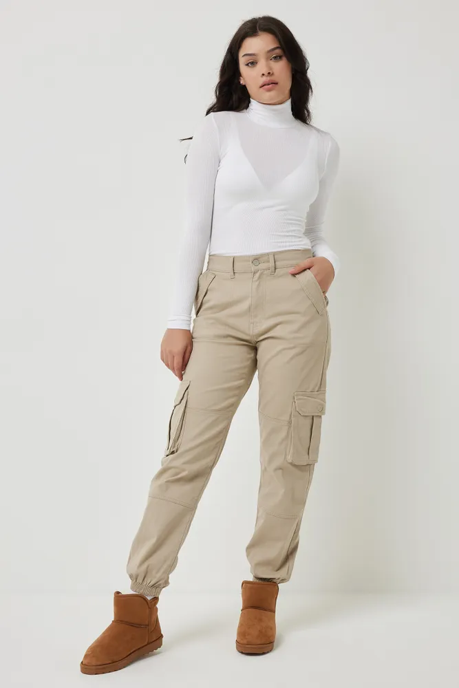 Ardene Ardene Light Twill Cargo Joggers in Beige | Size | Cotton/Elastane