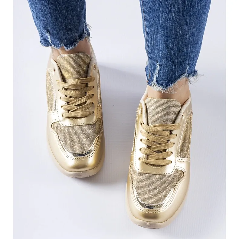 Beige and gold sneakers with decorative thread from Facondo golden