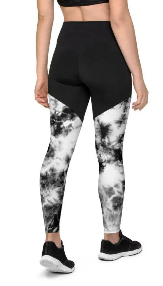 Black & White Tie Dye Compression Leggings