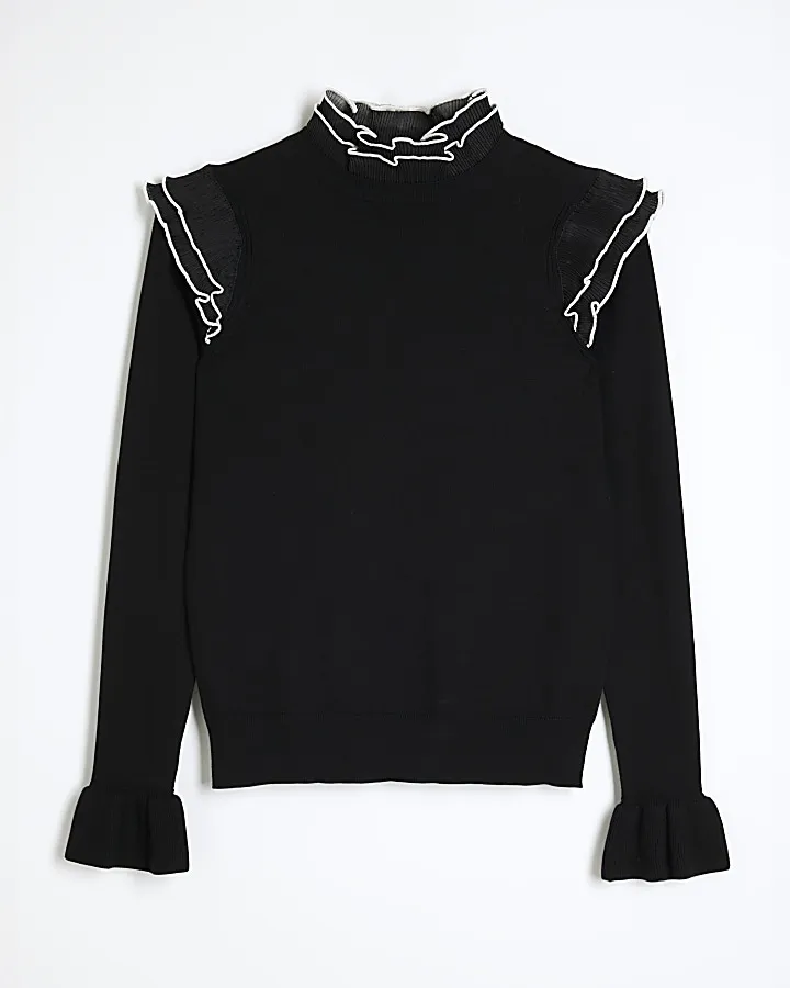 Black frill detail hybrid jumper