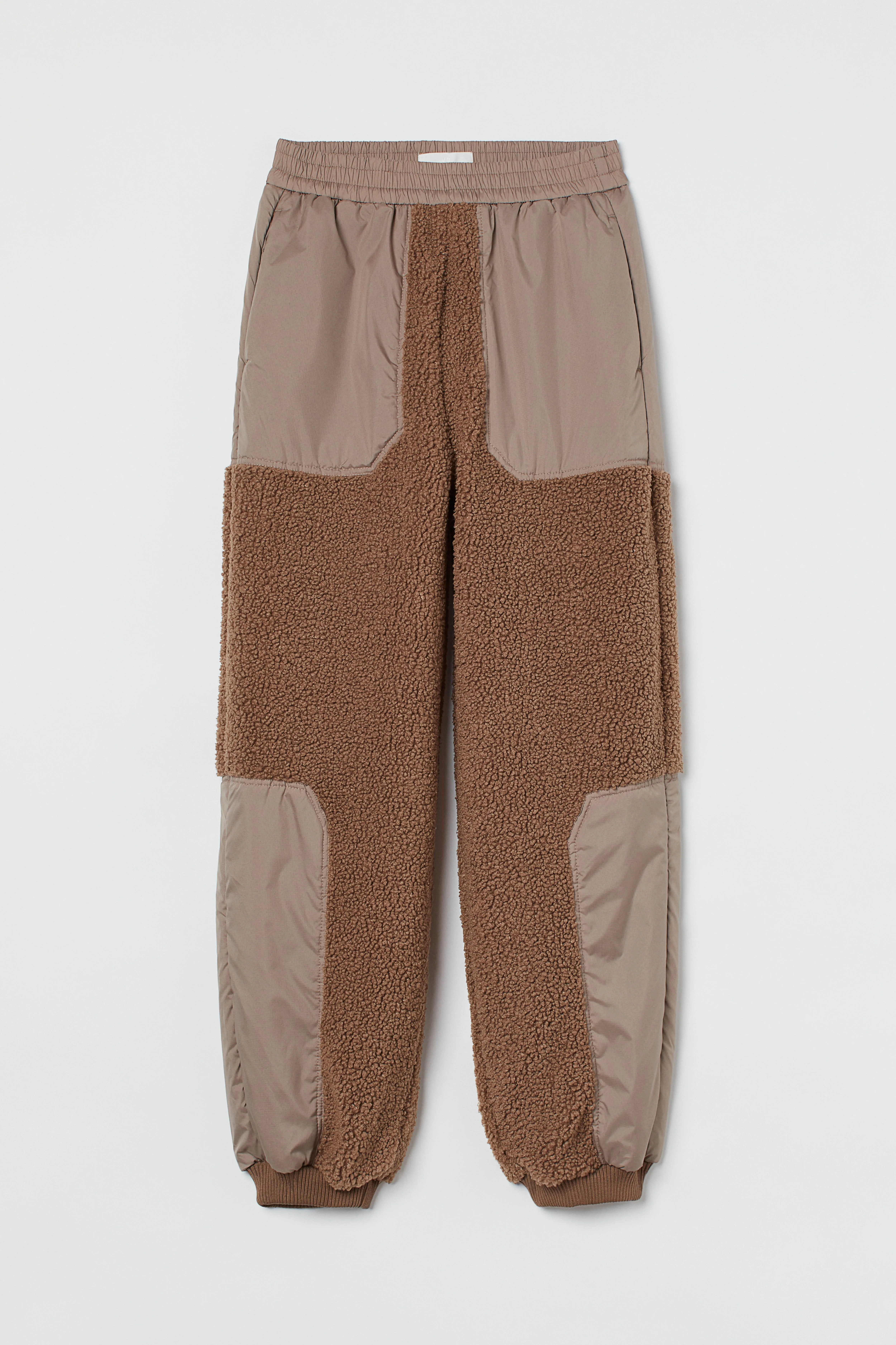 Block-coloured teddy joggers - High waist - Long - Dark beige - Ladies | H&M GB