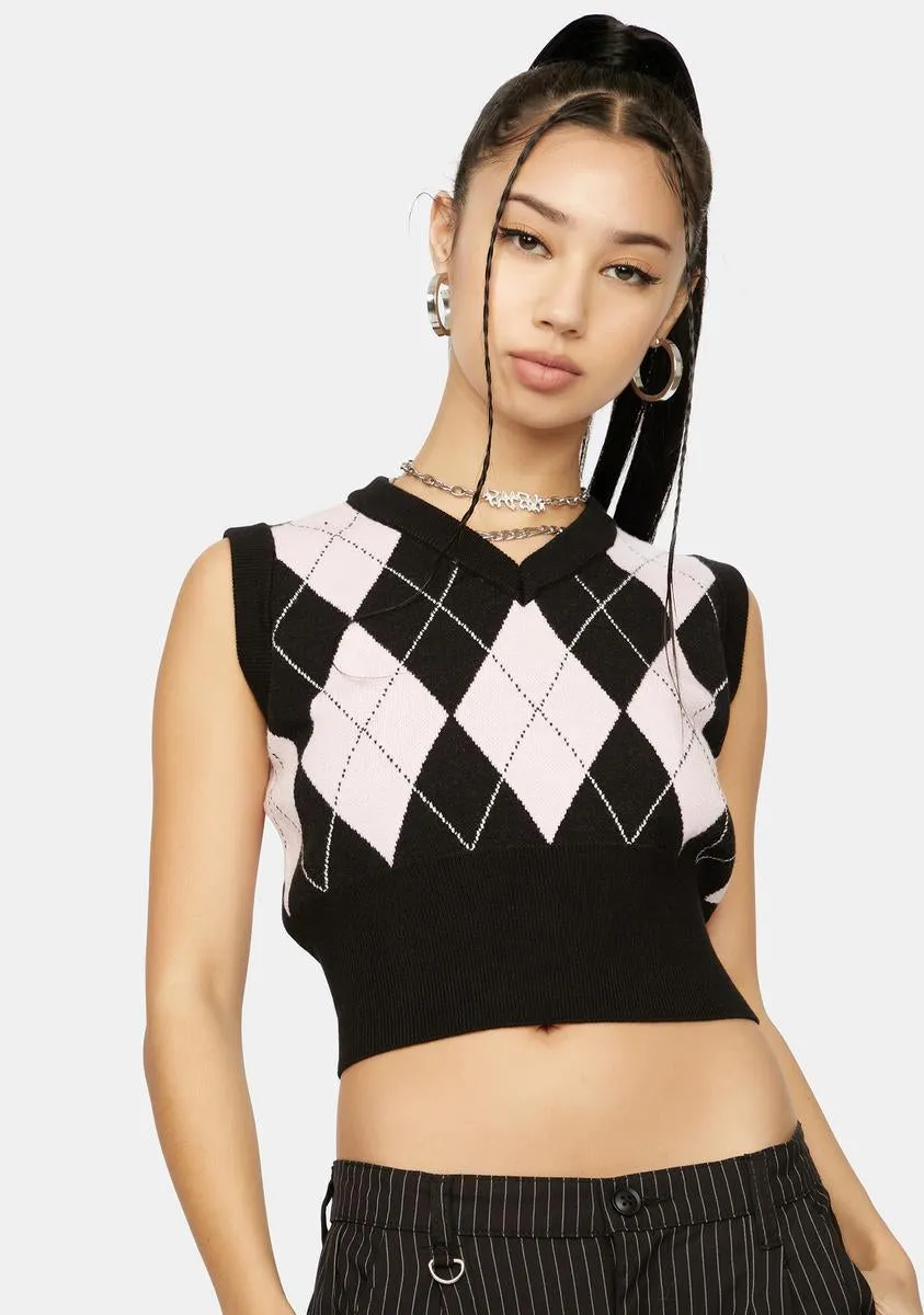 Blush Would You Rather Cropped Argyle Vest-