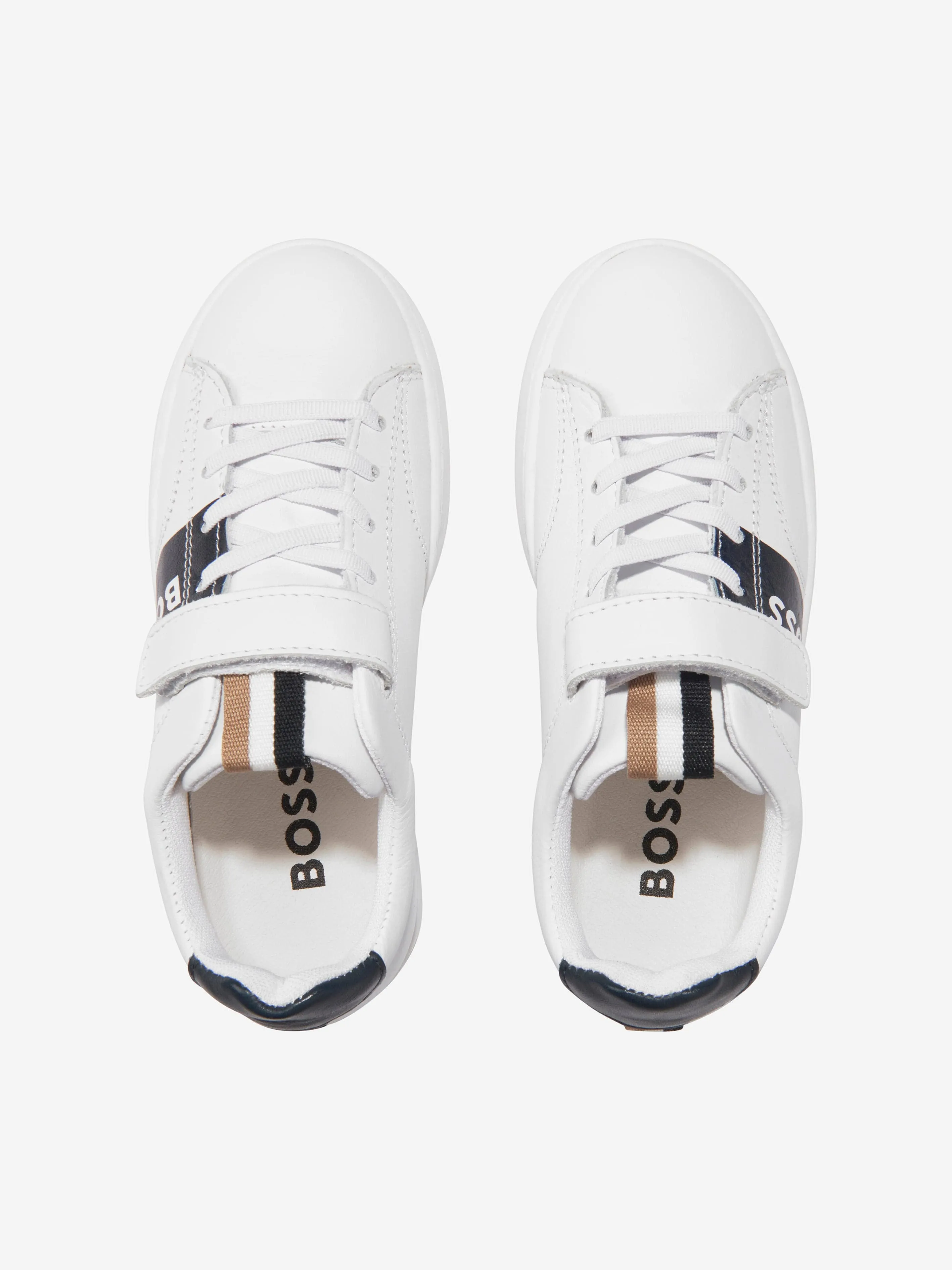 BOSS Boys Leather Logo Trainers In White