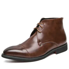 Brown cap point toe lace up shoe boot