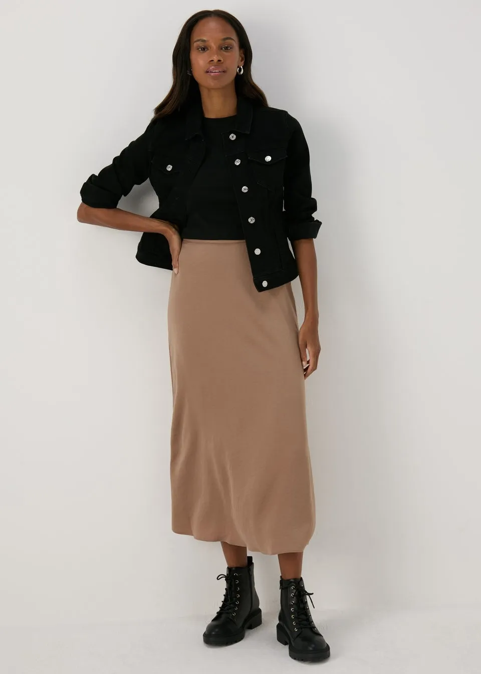 Camel Midi Satin Skirt