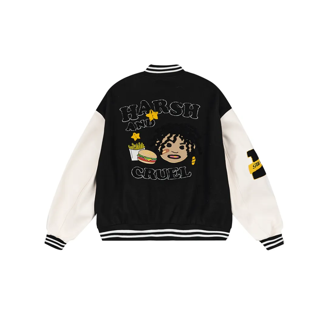 Cartoon Meal Embroidered Varsity Jacket