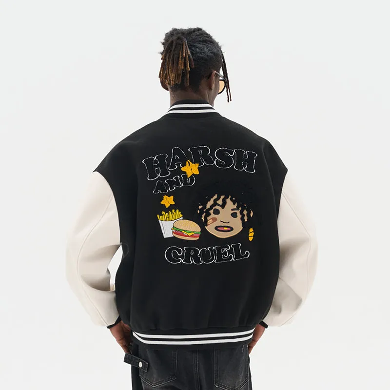 Cartoon Meal Embroidered Varsity Jacket