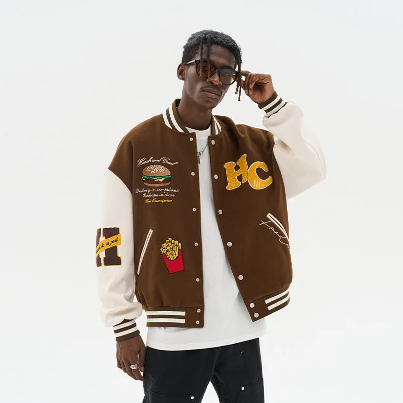 Cartoon Meal Embroidered Varsity Jacket