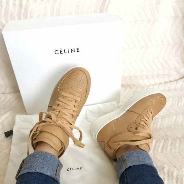 Celine Leather High-top Sneakers - Tan Beige - Brand New