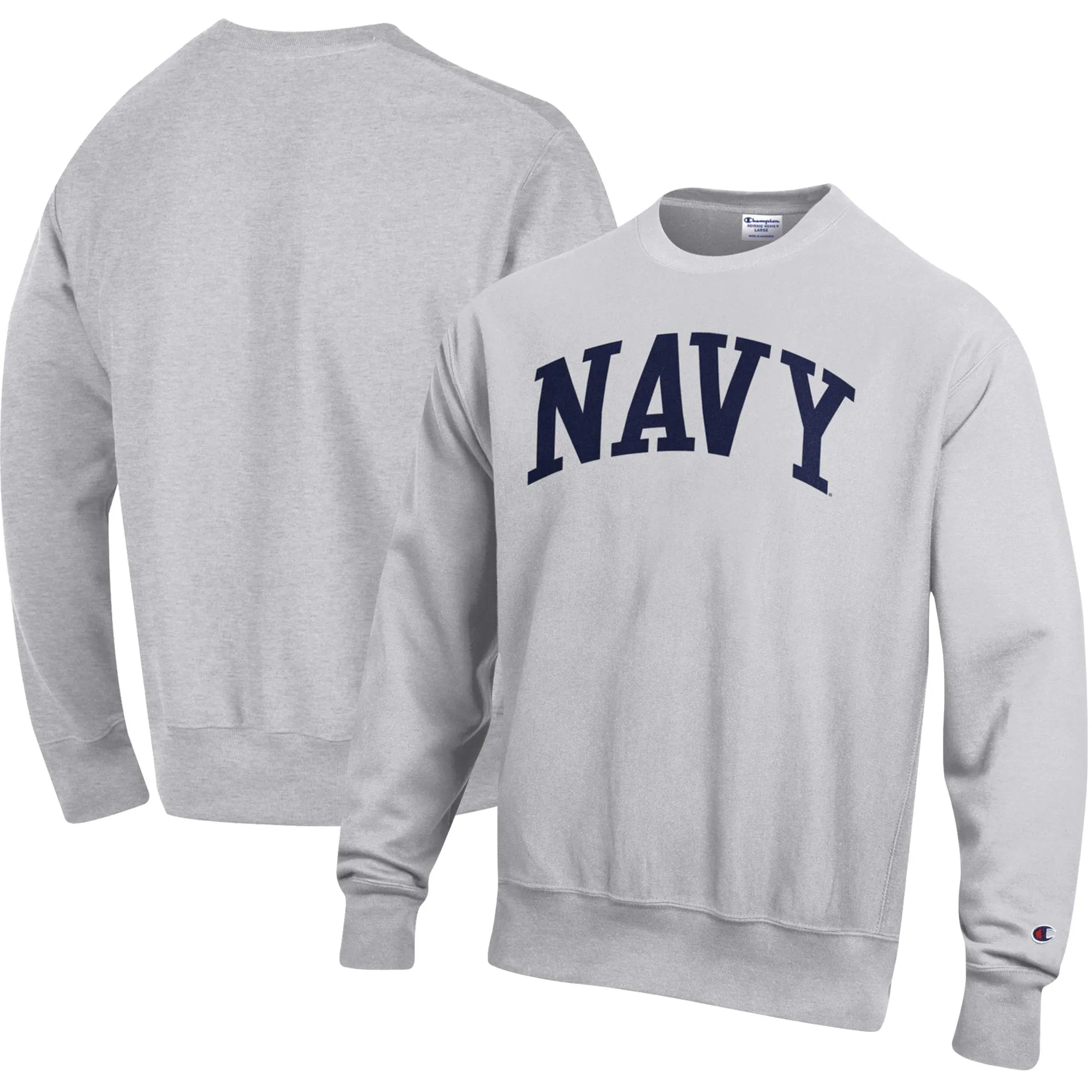 Champion Navy Midshipmen Heathered Gray Arch Reverse Weave Pullover Sweatshirt