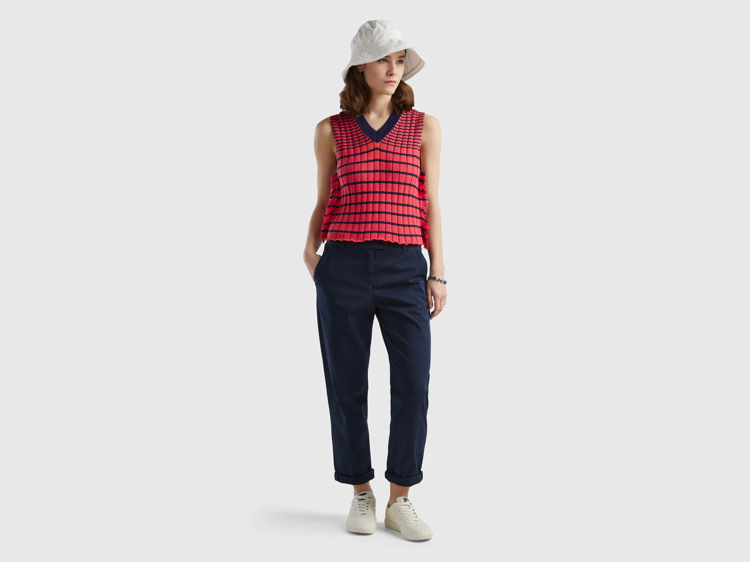 Coral red striped vest - Red Coral | Benetton