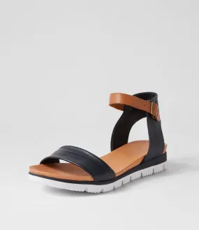 DJANGO & JULIETTE Londona Navy Dark Tan Leather Sandals