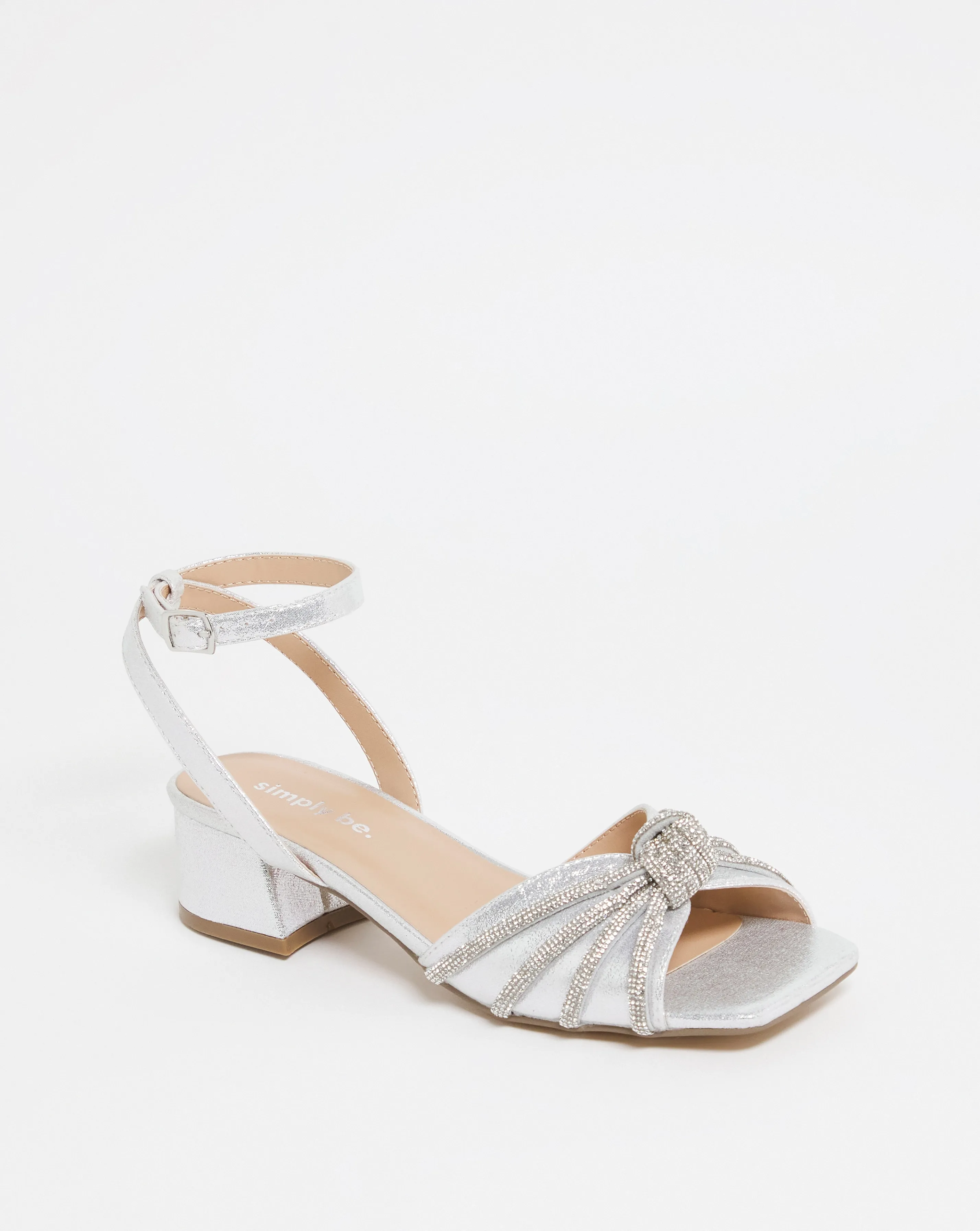 Elsie Metallic Diamante Low Block Heeled Sandals Wide Fit