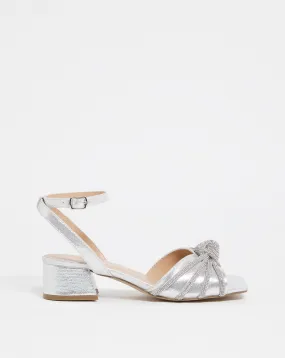 Elsie Metallic Diamante Low Block Heeled Sandals Wide Fit