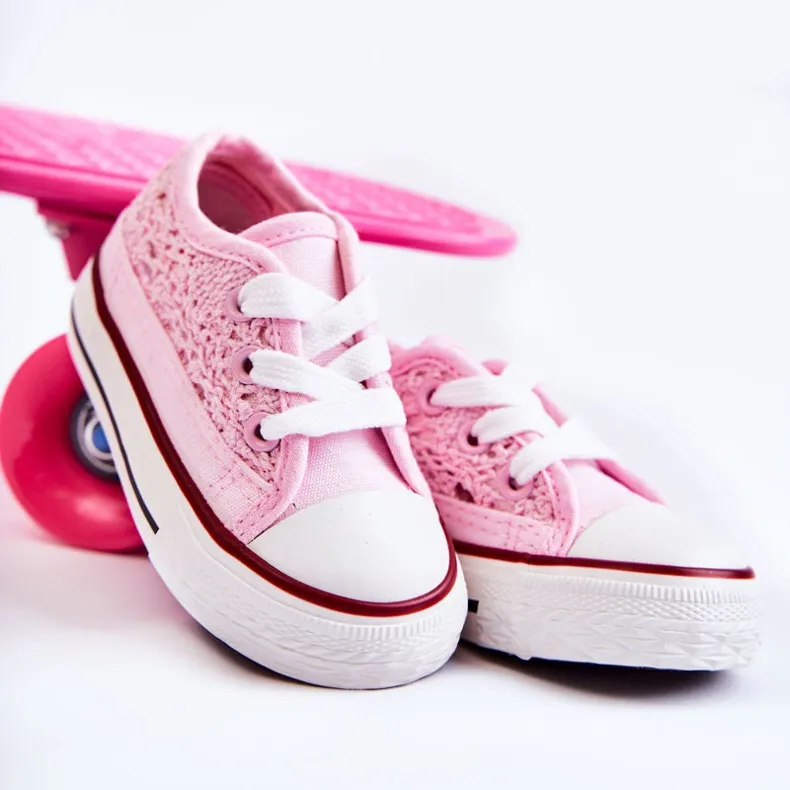 FR1 Children's Sneakers With Lace White Roly-Poly pink