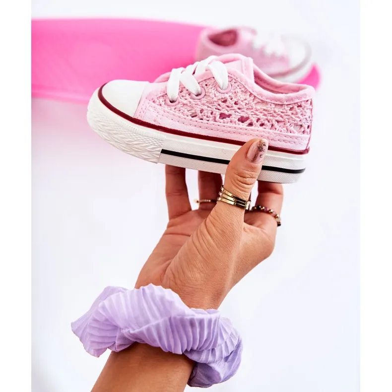 FR1 Children's Sneakers With Lace White Roly-Poly pink