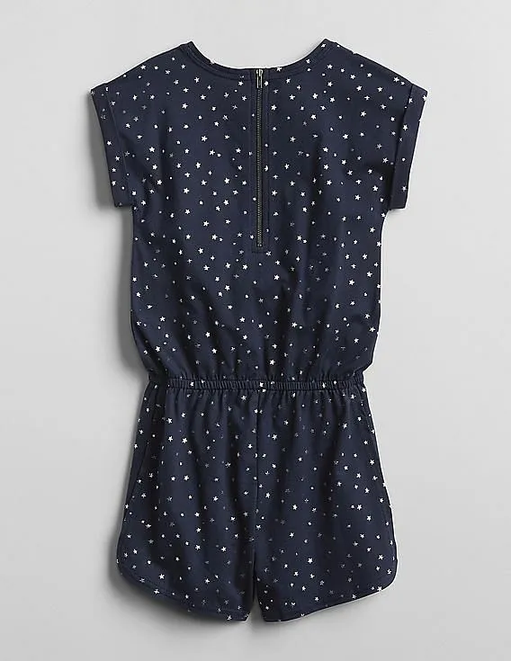 GAP Girls Blue Print Roll-Sleeve Romper