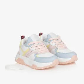 Girls Pink & Blue Faux Leather Trainers