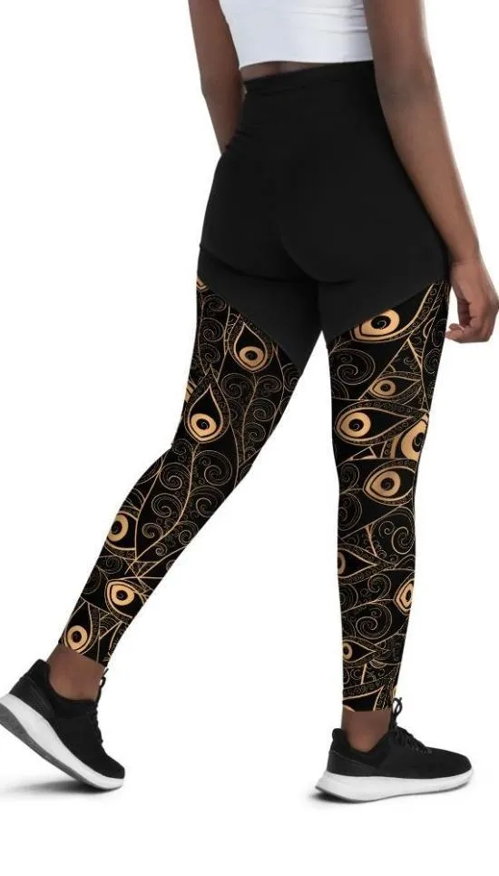 Golden Art Deco Pattern Compression Leggings