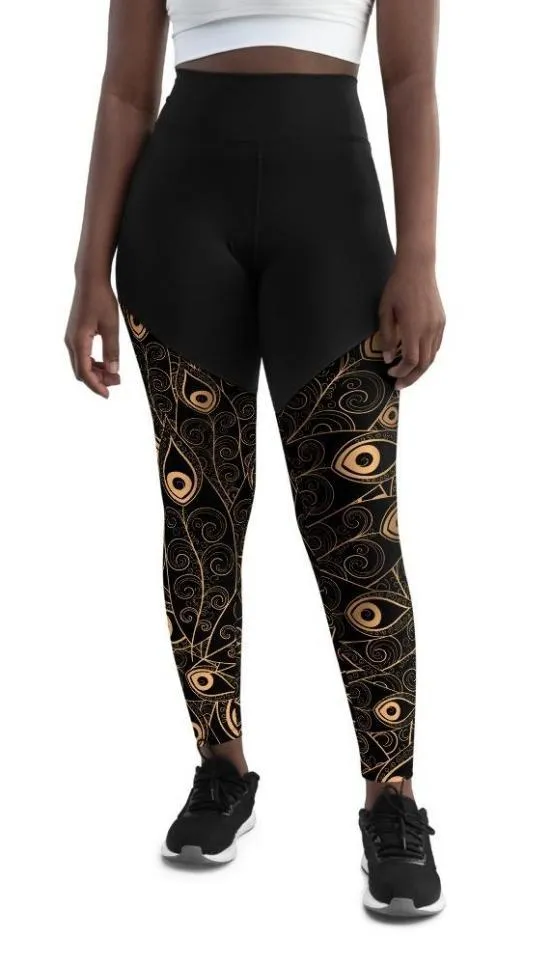 Golden Art Deco Pattern Compression Leggings