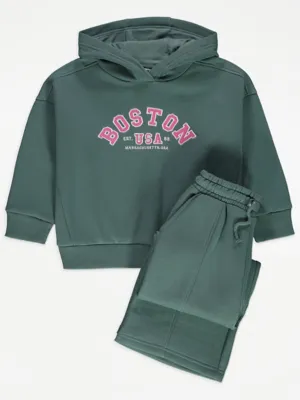 Green Boston Hoodie and Wide Leg Joggers Set | Kids | George at ASDA