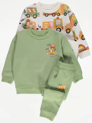 Green Vehicle Sweatshirt and Joggers Set 2 Pack | Kids | George at ASDA