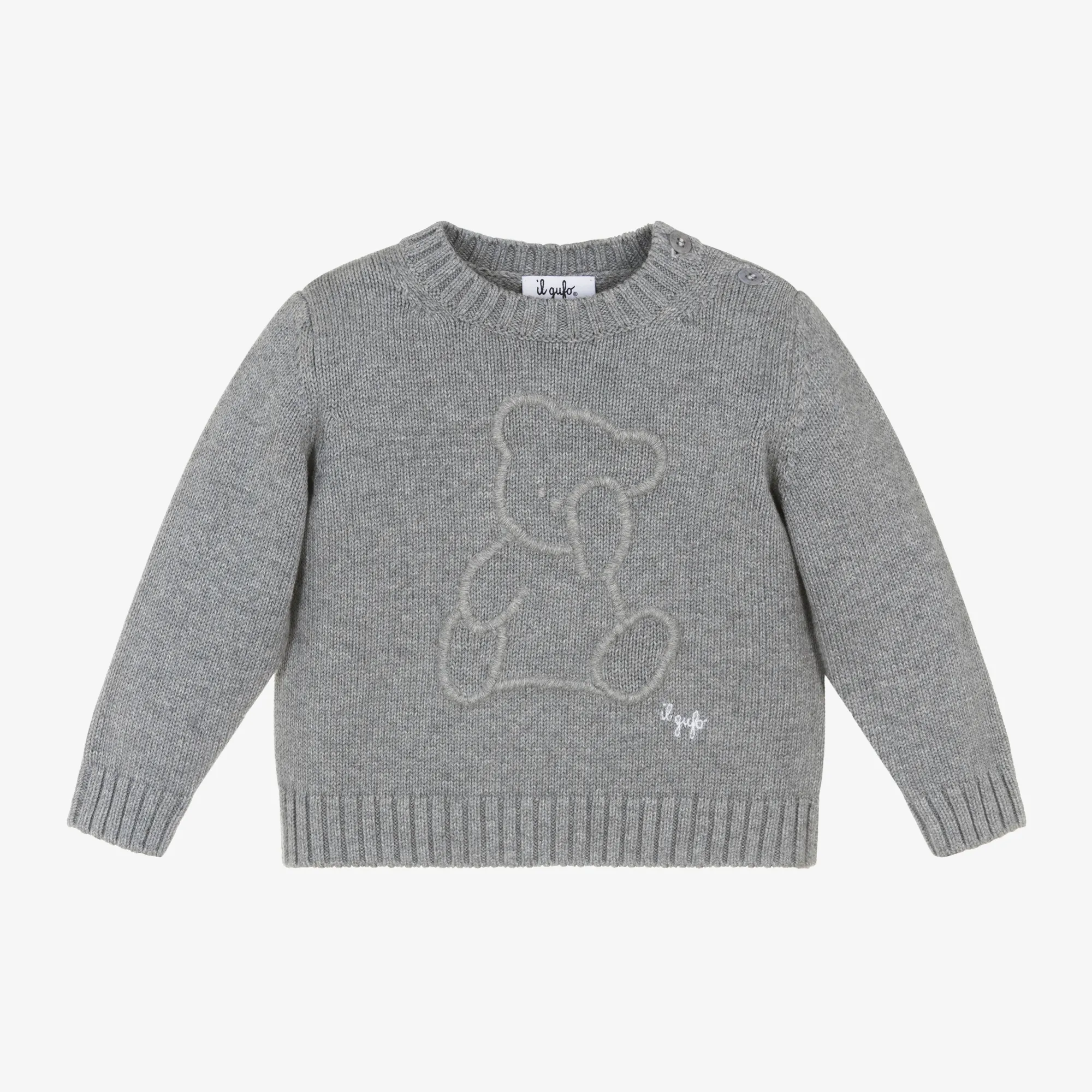 Grey Cotton Knit Teddy Jumper