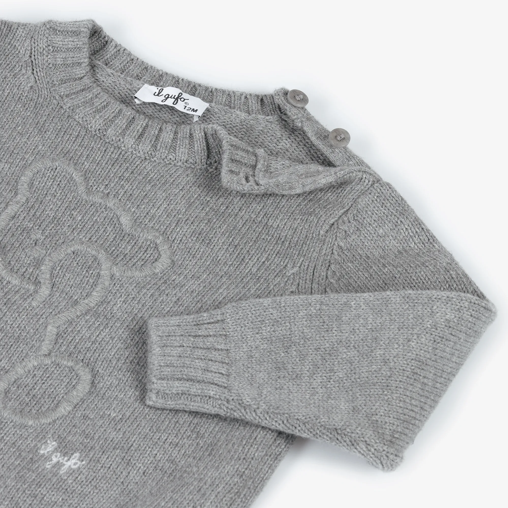 Grey Cotton Knit Teddy Jumper