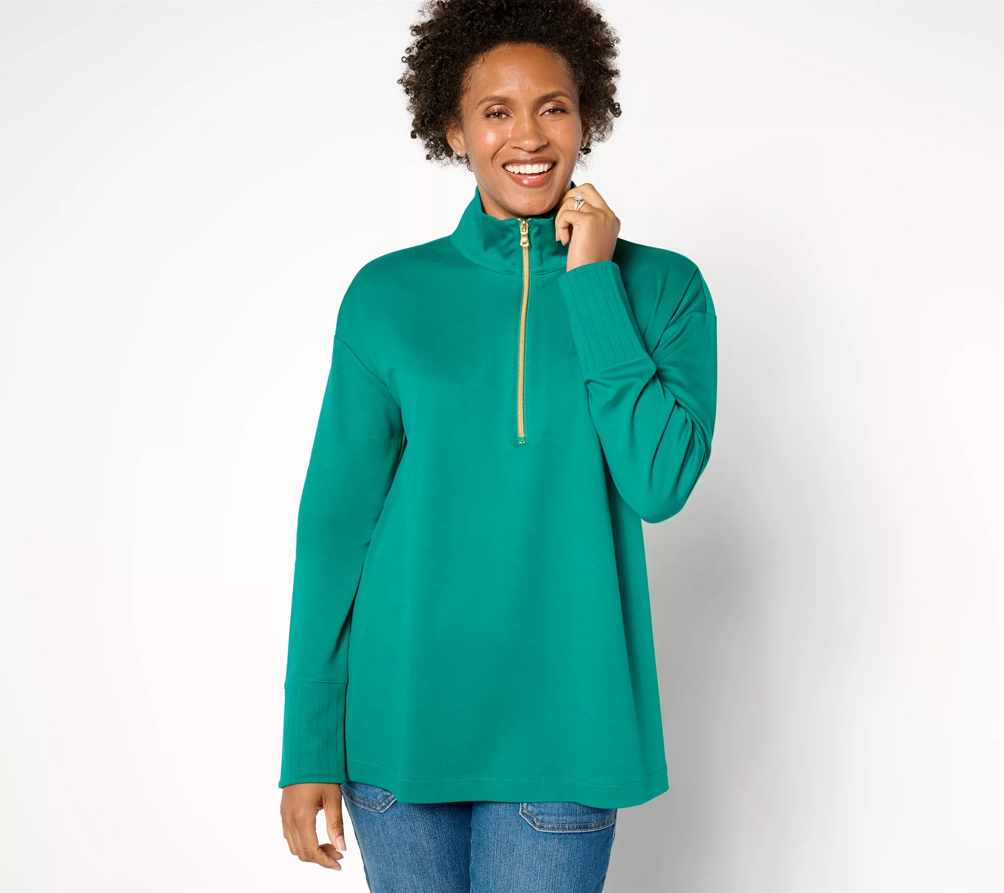 Isaac Mizrahi Live! Regular Essentials Pima Cotton Quarter Zip Pullover