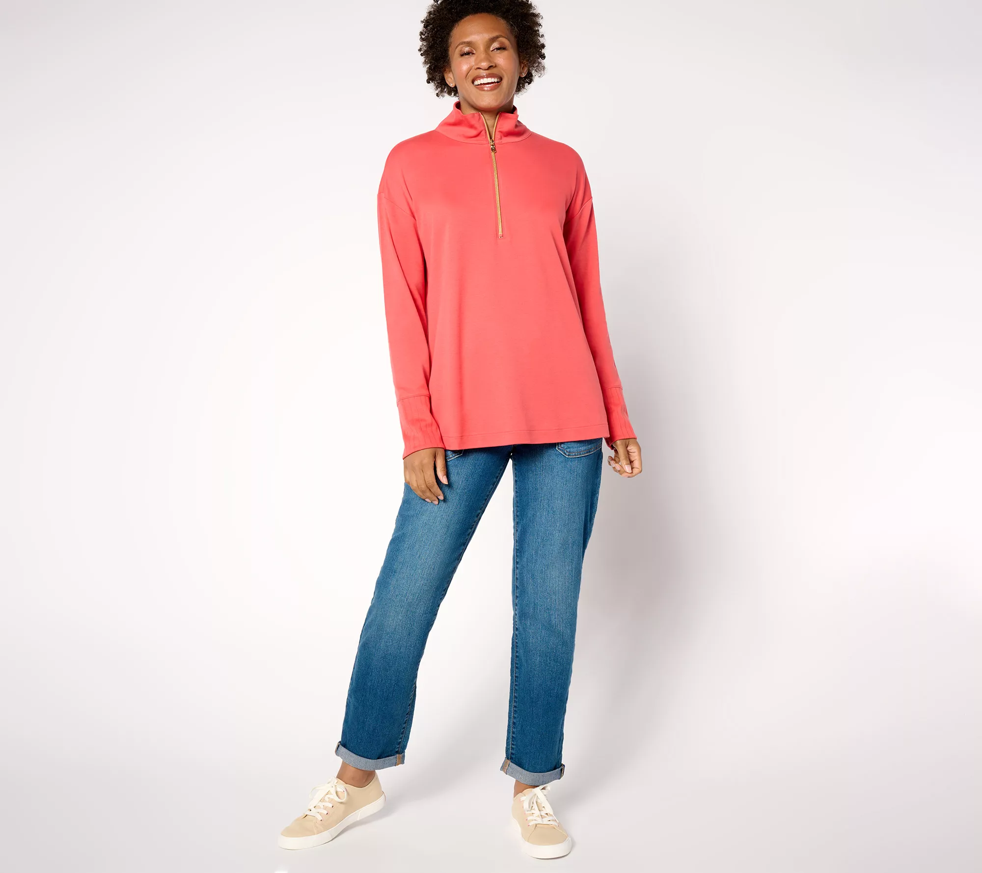 Isaac Mizrahi Live! Regular Essentials Pima Cotton Quarter Zip Pullover