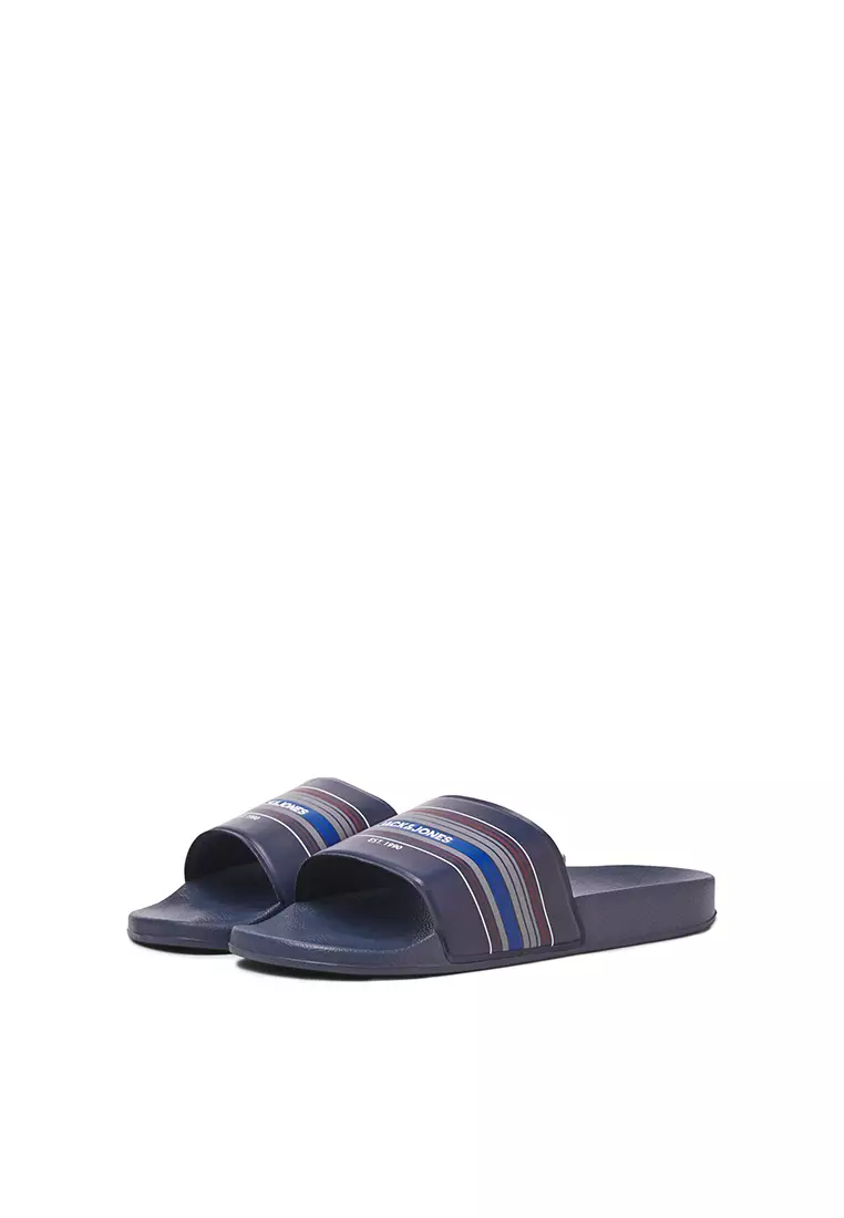 Jack & Jones Lewis Stripe Rubber Pool Slide Sandals