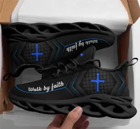 Jesus Christian Blue Cross Walk By Faith Religious 3D Clunky Sneakers