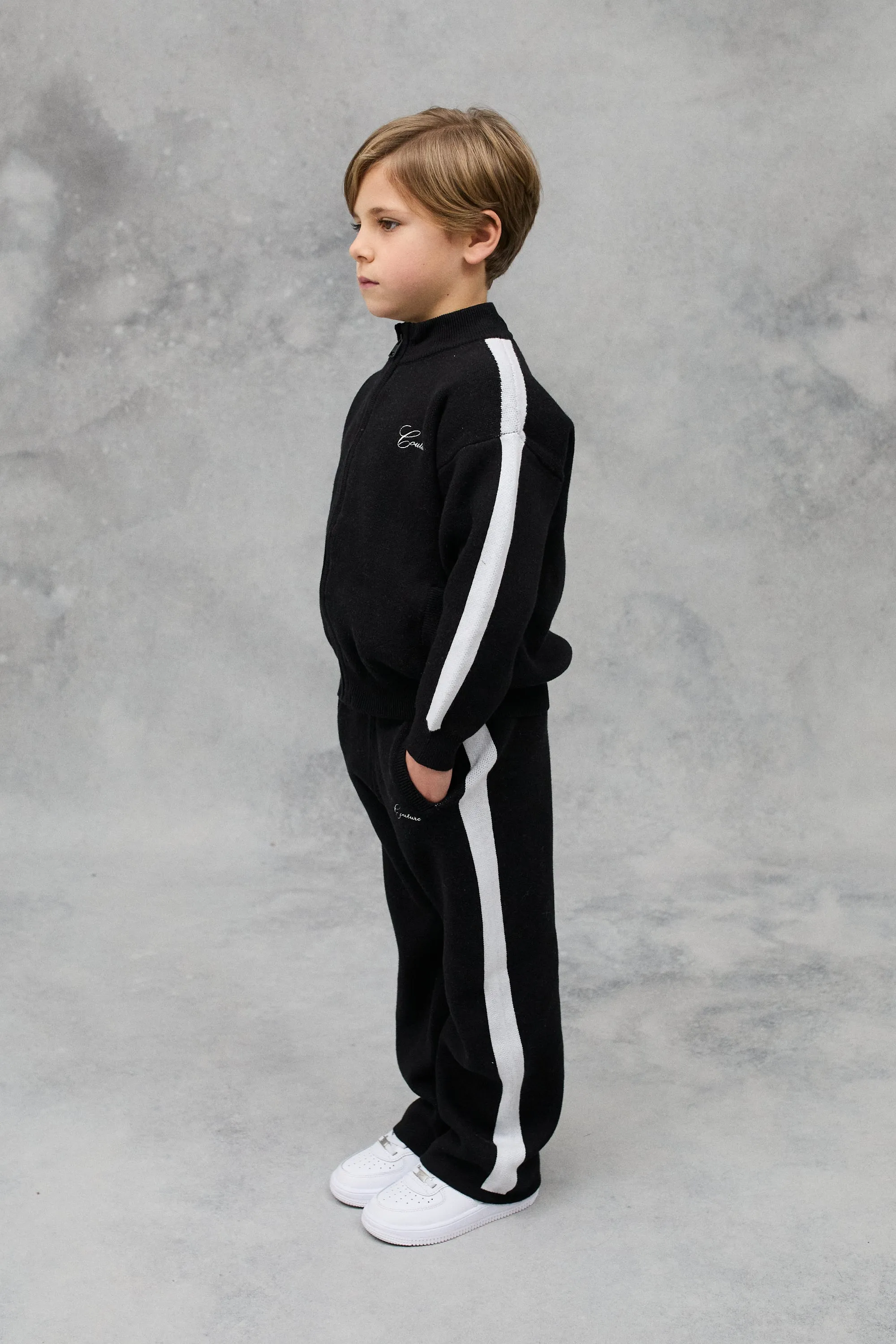 JNR SIDE STRIPE KNITTED JOGGERS - BLACK