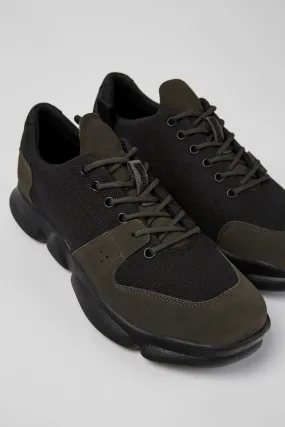 Karst Black leather and recycled PET sneakers for men