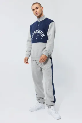 Lightweight Ny Colour Block Funnel Tracksuit | boohooMAN UK