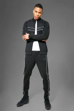 Man Active Piping Funnel Neck Tracksuit