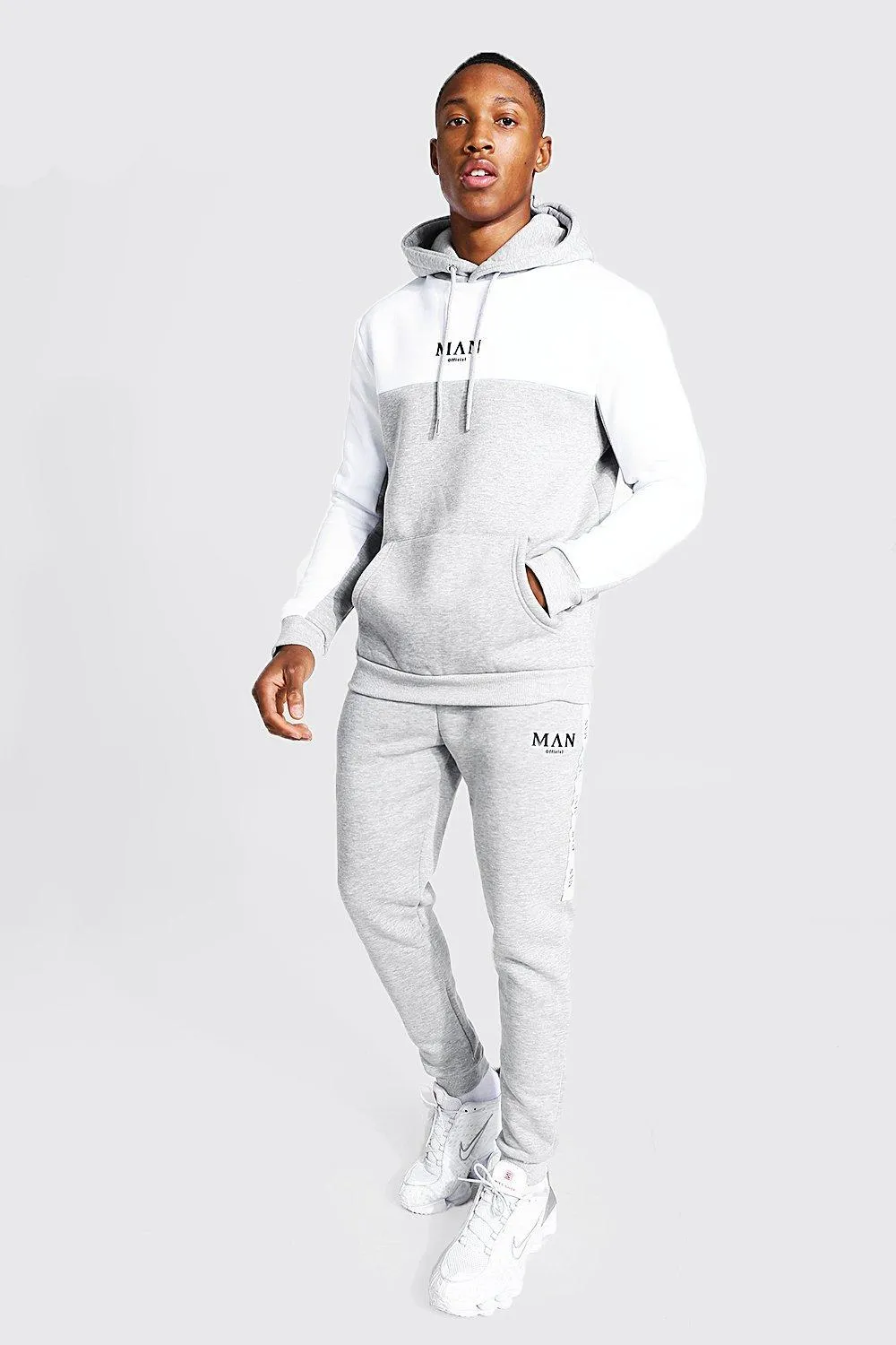 Man Colour Block Hooded Tracksuit With Tape