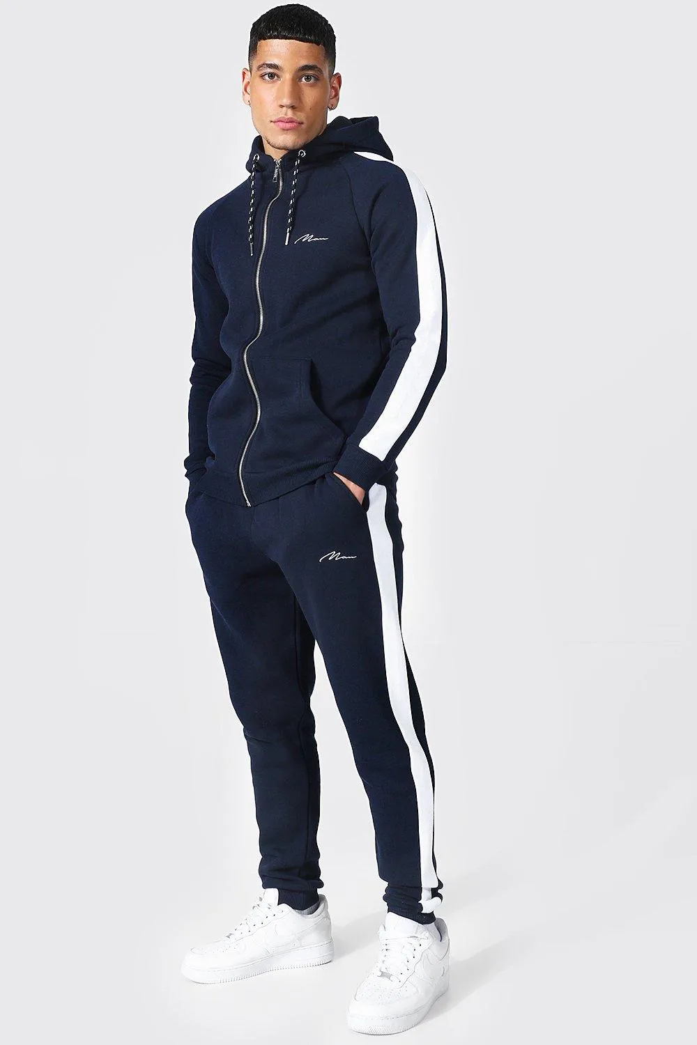 Man Muscle Fit Tracksuit With Side Panels