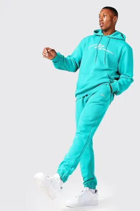 Man Signature 3d Embroidery Hooded Tracksuit | boohooMAN UK