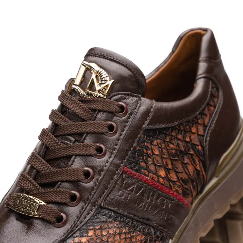 Marco Di Milano Brescia Washed Cognac Hand-Painted Python & Calfskin Sneakers