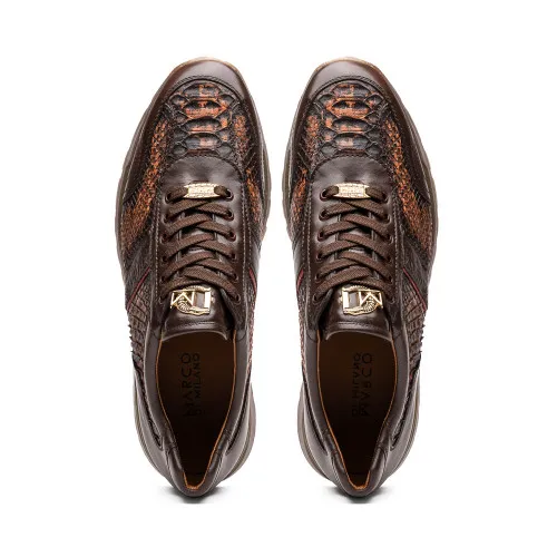 Marco Di Milano Brescia Washed Cognac Hand-Painted Python & Calfskin Sneakers