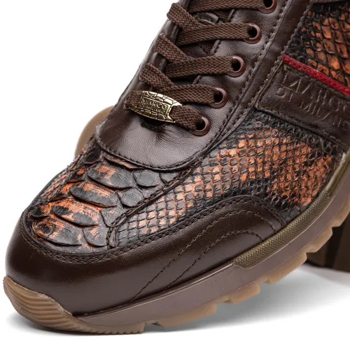 Marco Di Milano Brescia Washed Cognac Hand-Painted Python & Calfskin Sneakers