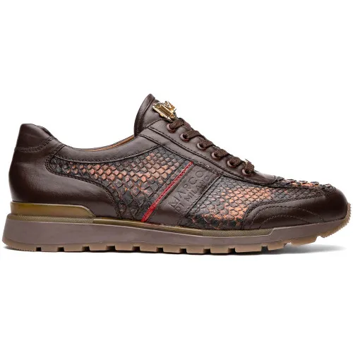 Marco Di Milano Brescia Washed Cognac Hand-Painted Python & Calfskin Sneakers