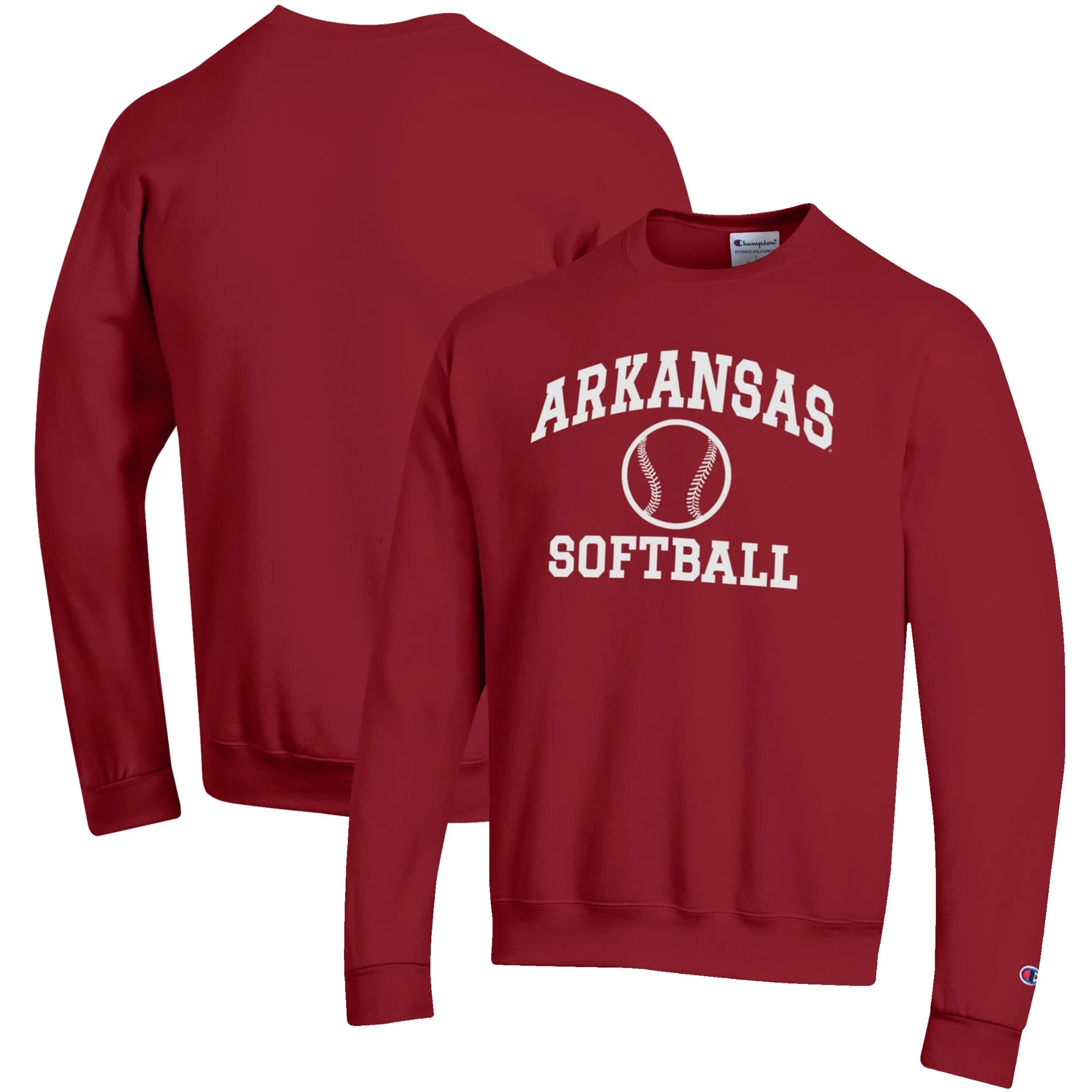 Men's Champion Cardinal Arkansas Razorbacks Softball Icon Crewneck Pullover Sweatshirt