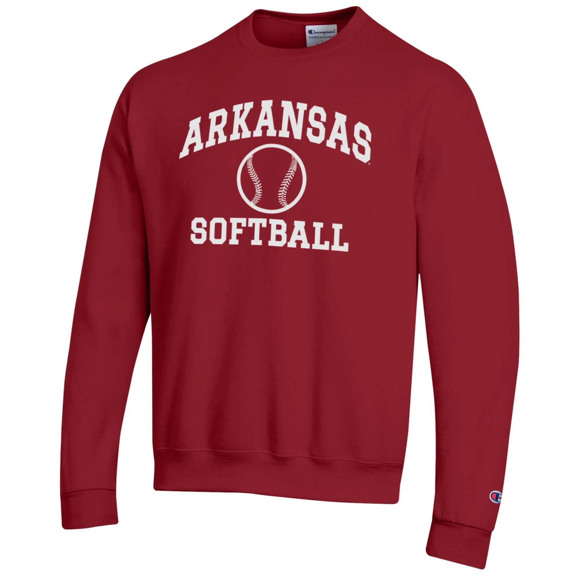 Men's Champion Cardinal Arkansas Razorbacks Softball Icon Crewneck Pullover Sweatshirt