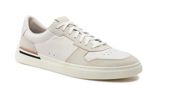 Men's Clint Leather Suede Combo Lace Up Sneakers - White