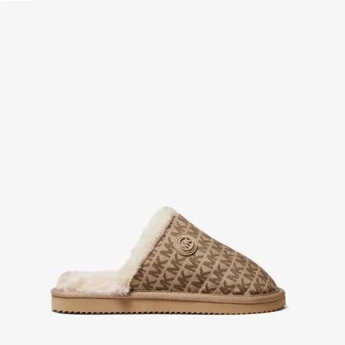 Michael Kors Janis Faux Fur-Lined Logo Jacquard Slipper | Beige Multi-40R1JAFP2Y