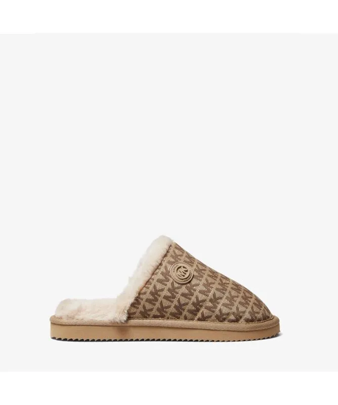 Michael Kors Janis Faux Fur-Lined Logo Jacquard Slipper | Beige Multi-40R1JAFP2Y