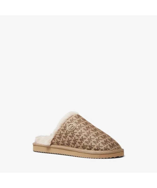 Michael Kors Janis Faux Fur-Lined Logo Jacquard Slipper | Beige Multi-40R1JAFP2Y