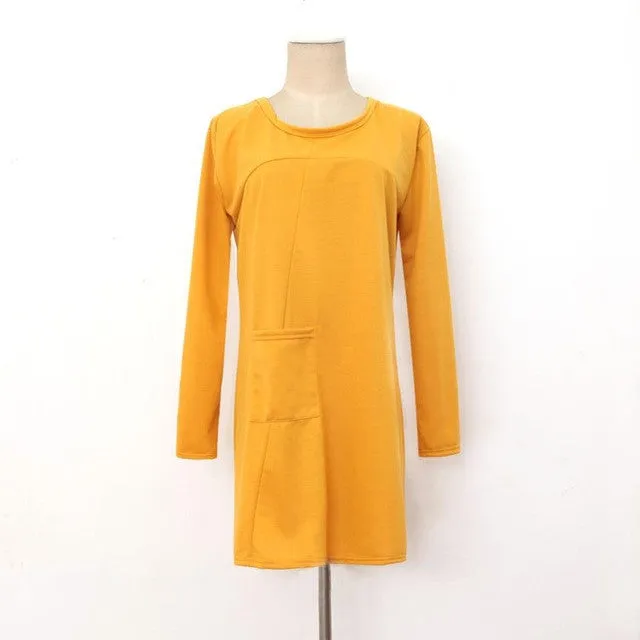 mokingtop Casual Loose Dress Long Sleeve Autumn Winter Dress Pockets Dress Solid Vintage Dress Ropa Mujer#A11 SM6